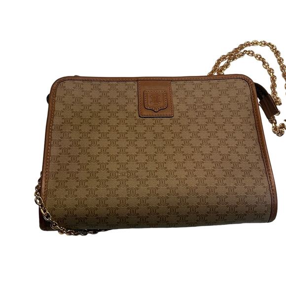VTG Celine Macadam Beige Gold Chain Strap Clutch Bag - Picture 1 of 12